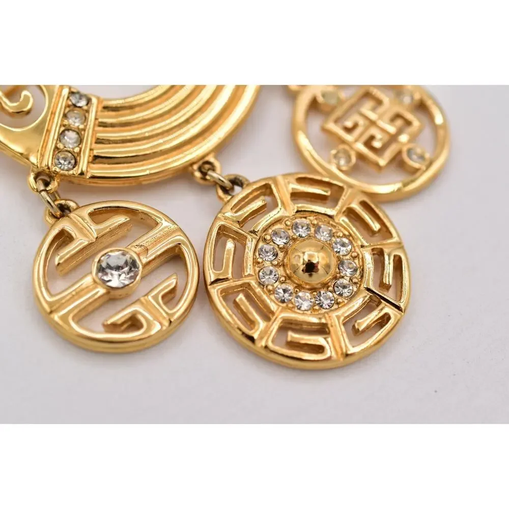 Givenchy Vintage Logo Charm Brooch Gold Pin Dangle Crystal Statement 1980s Bin5B - Picture 10 of 12